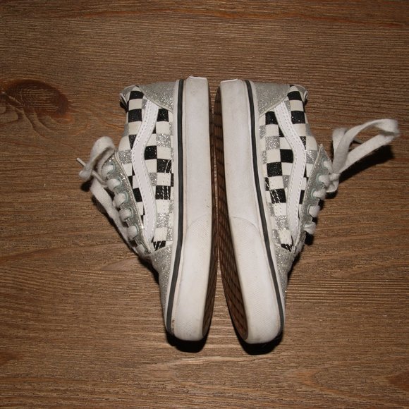 VANS Kids Glitter Checkerboard Old Skool Shoes 12 - Picture 3 of 7